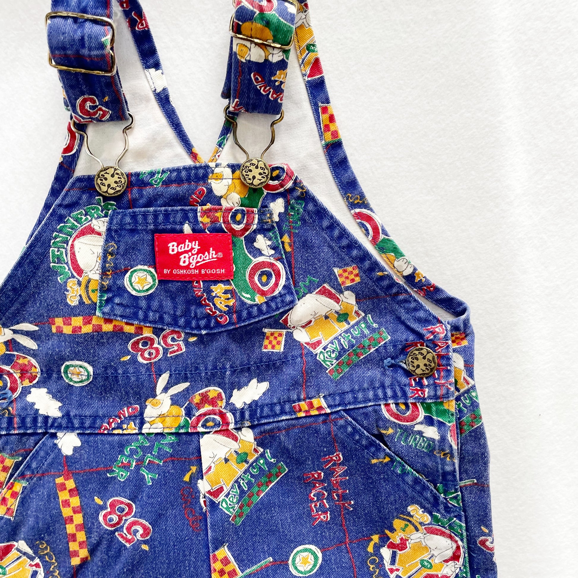 Baby B’gosh Rabbit Racer Print Overalls - Yellow Clover Vintage Kids Clothes