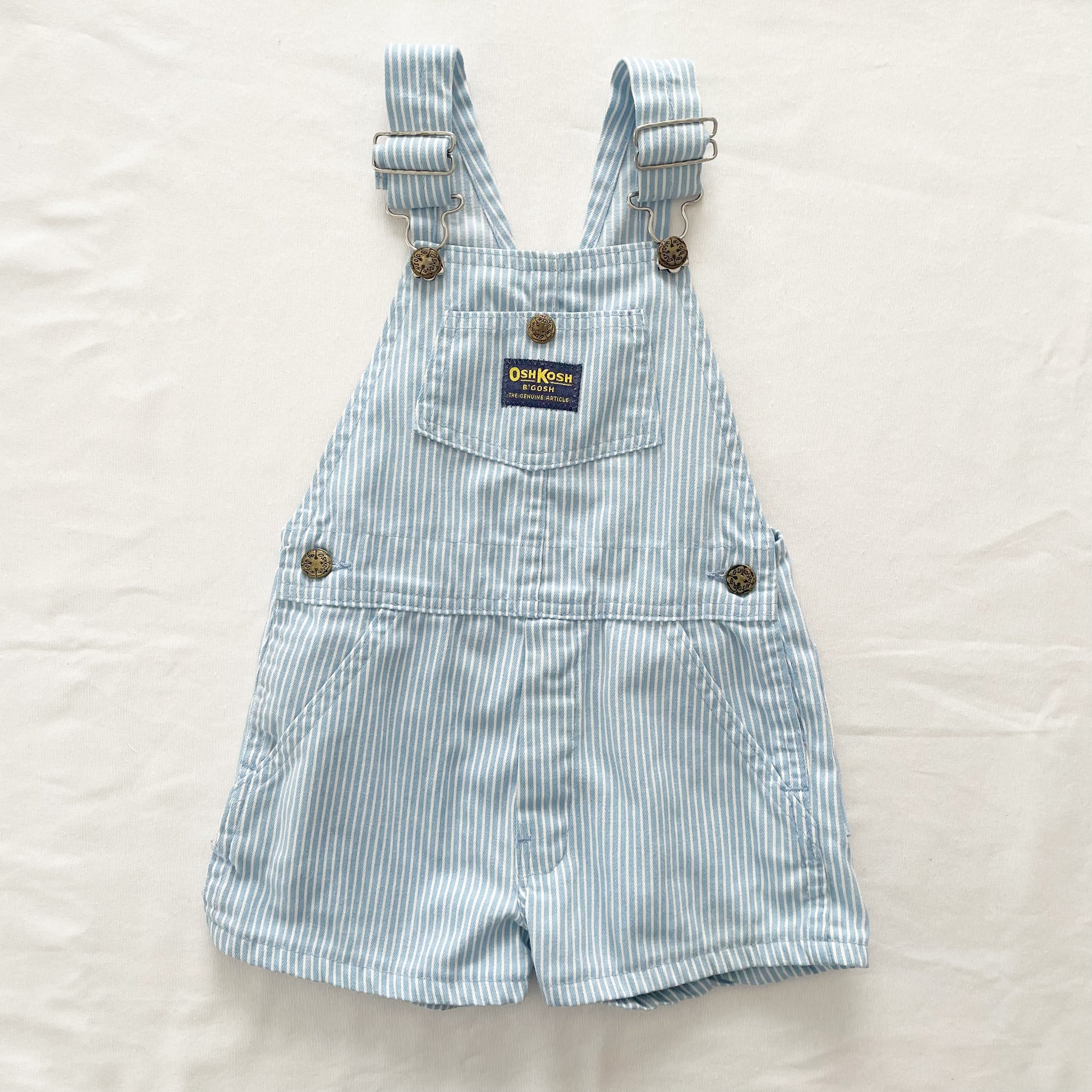 OshKosh Baby Blue Hickory Stripe Shortalls - Yellow Clover Vintage Kids Clothes
