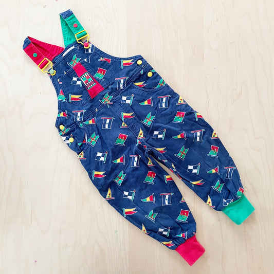 Vintage Gymboree Sailing Flags Print Kids Overalls