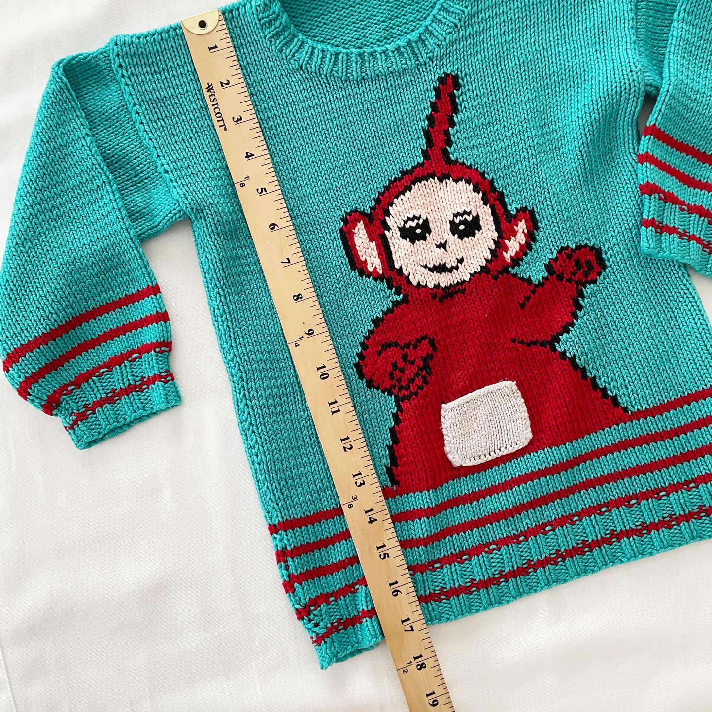 Handknit Po Teletubbies Sweater • 5T (?) - Yellow Clover Vintage Kids Clothes