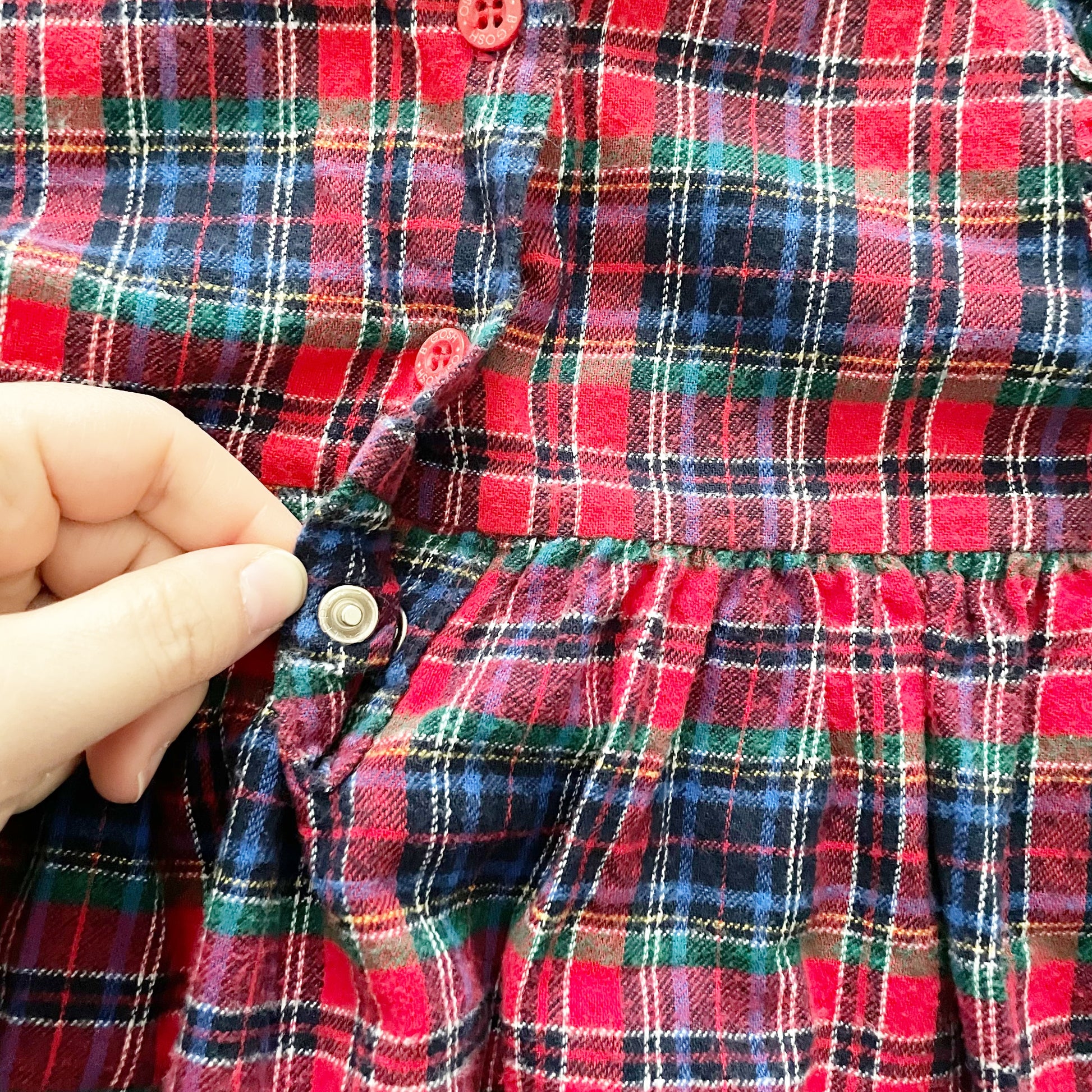 OshKosh Bow Collar Plaid Flannel Dress - Yellow Clover Vintage Kids Clothes