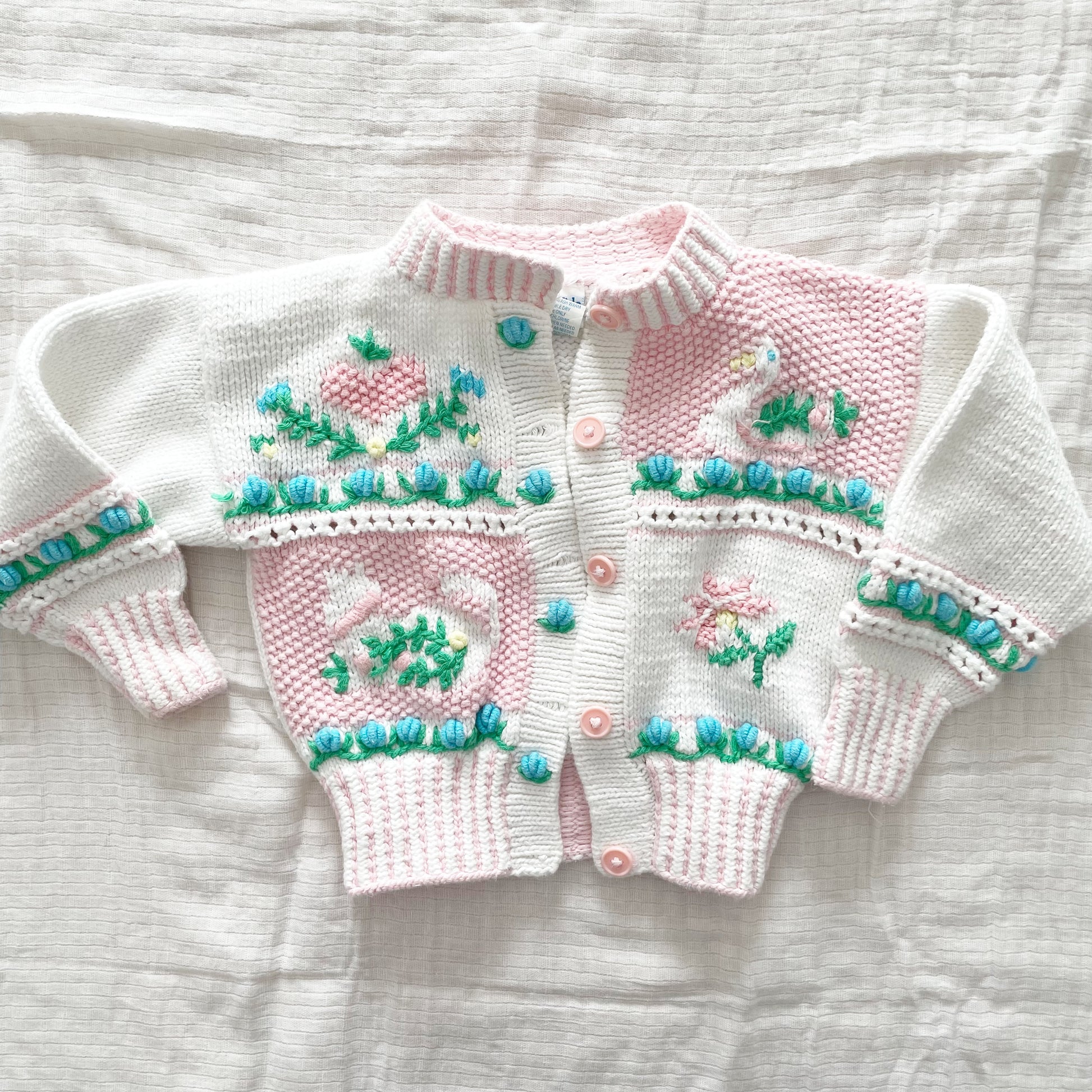 Pastel Embroidered Chunky Cardigan - Yellow Clover Vintage Kids Clothes