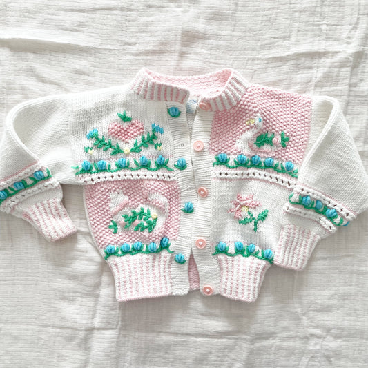 Pastel Embroidered Chunky Cardigan - Yellow Clover Vintage Kids Clothes