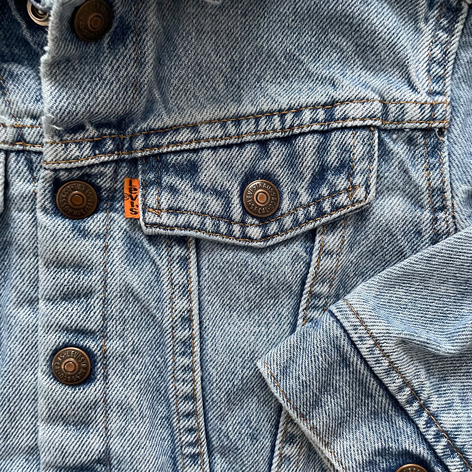 Levi’s Light Wash Orange Tab Jacket - Yellow Clover Vintage Kids Clothes