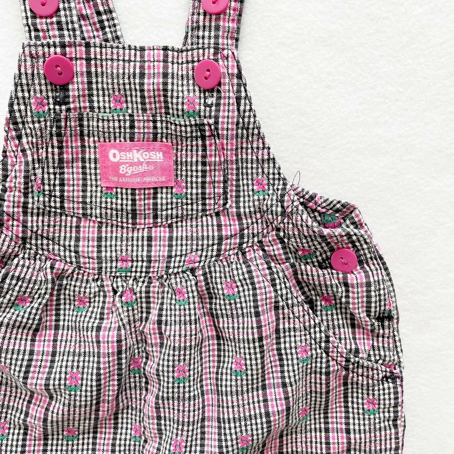 OshKosh Flower Woven Plaid Shortalls - Yellow Clover Vintage Kids Clothes