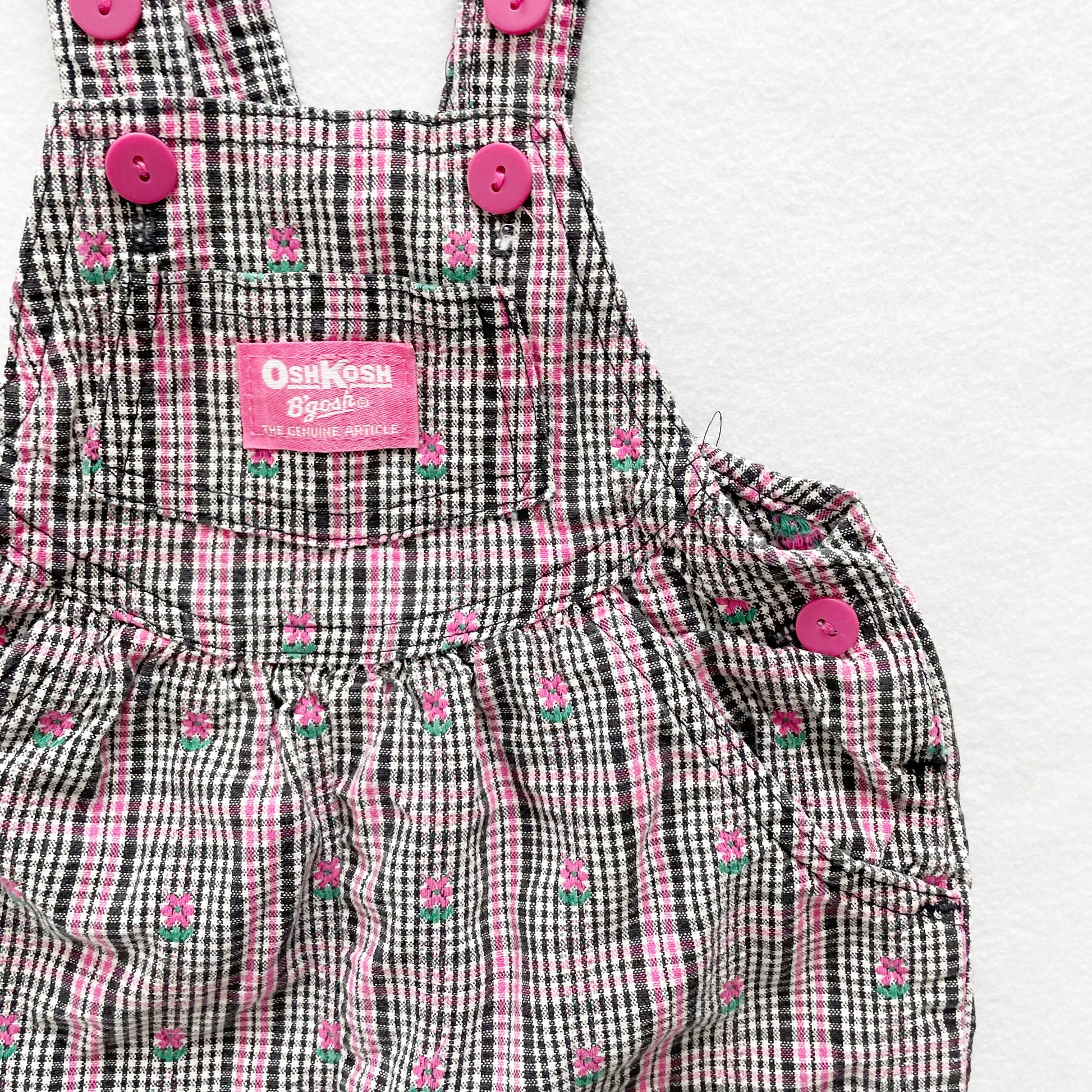 OshKosh Flower Woven Plaid Shortalls - Yellow Clover Vintage Kids Clothes