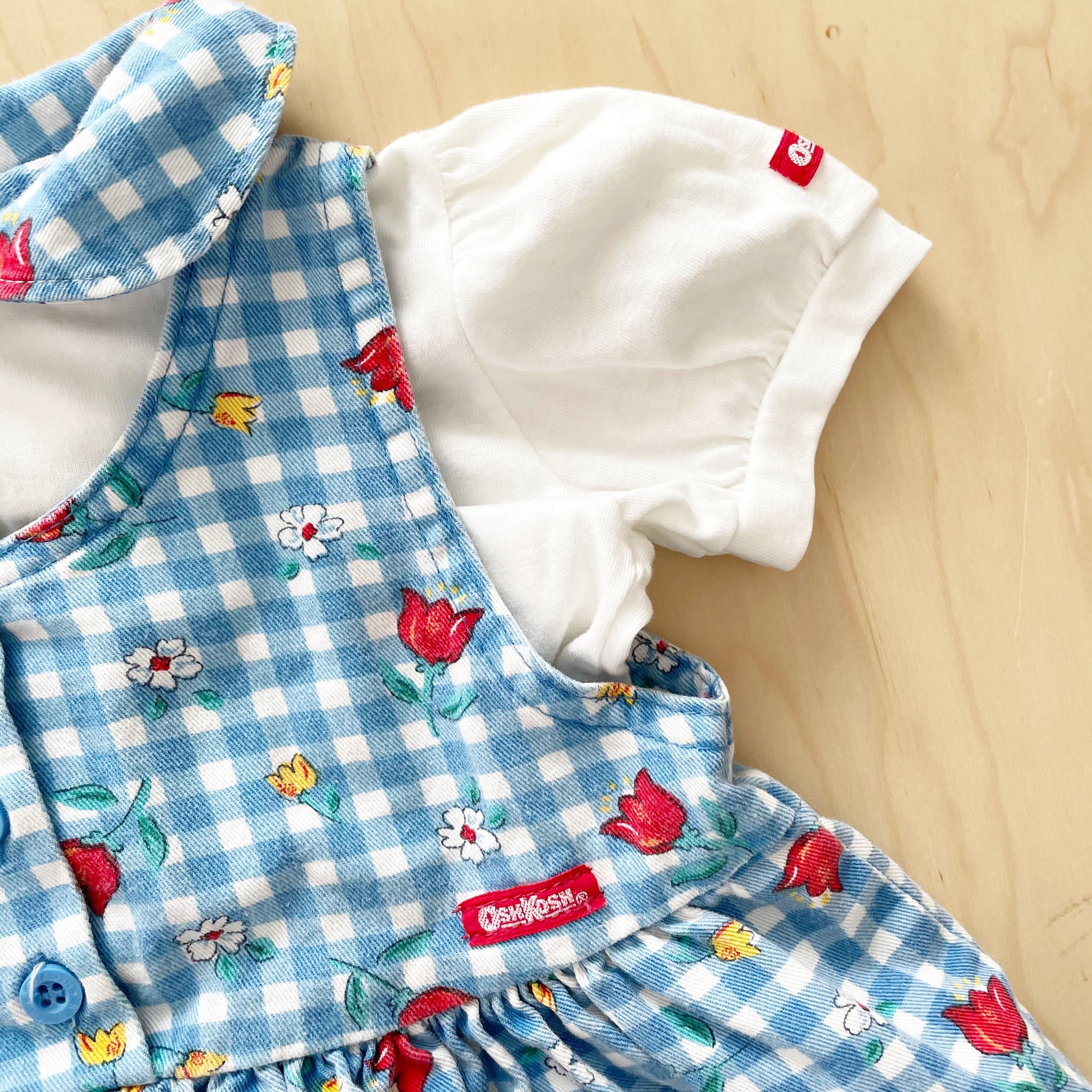 OshKosh Floral Gingham Dress Set - Yellow Clover Vintage Kids Clothes