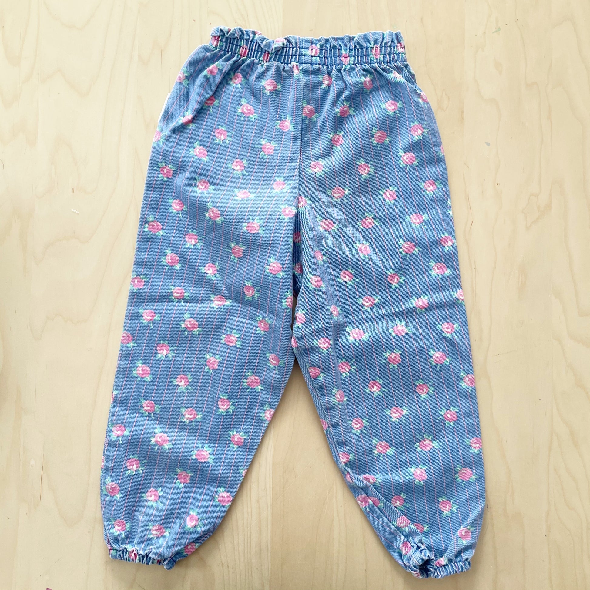 Vintage Healthtex Striped Floral Elastic Waist Jeans - Yellow Clover Vintage Kids Clothes