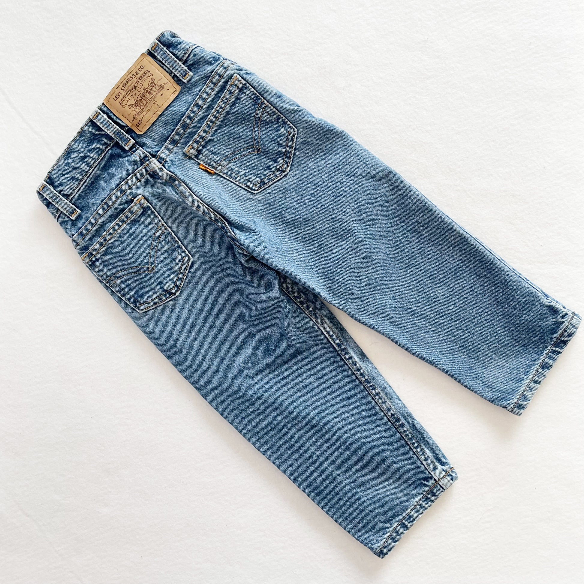 Levi’s 550 Medium Wash Orange Tab Jeans • 4y - Yellow Clover Vintage Kids Clothes