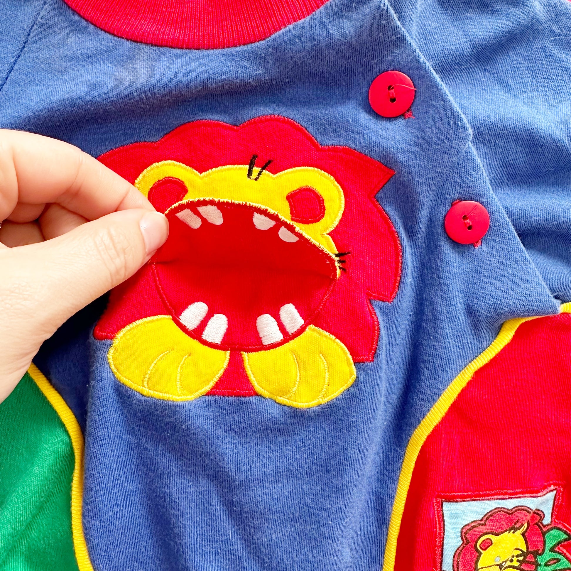 Le Top Lion Appliqué Romper - Yellow Clover Vintage Kids Clothes