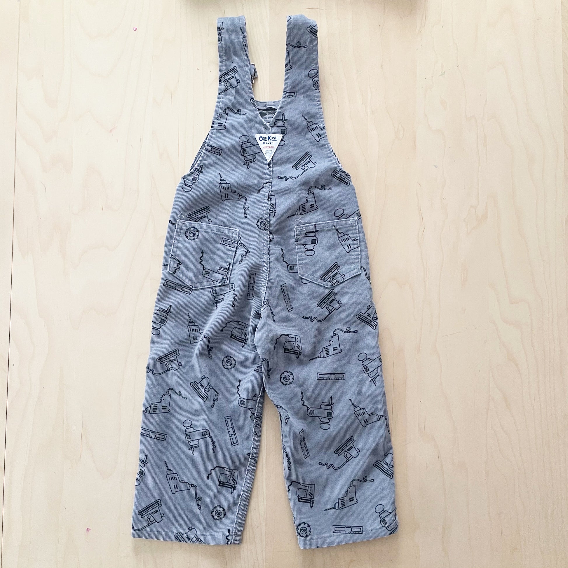 OshKosh Tool Print Cord Overalls - Yellow Clover Vintage Kids Clothes