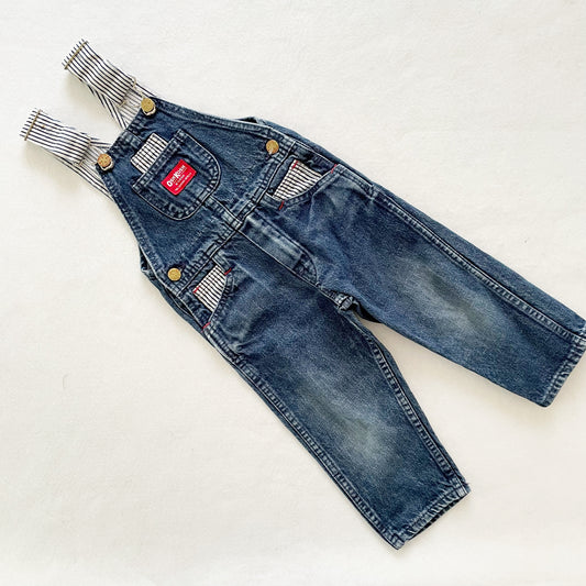 OshKosh Dark Denim Stripe Overalls - Yellow Clover Vintage Kids Clothes
