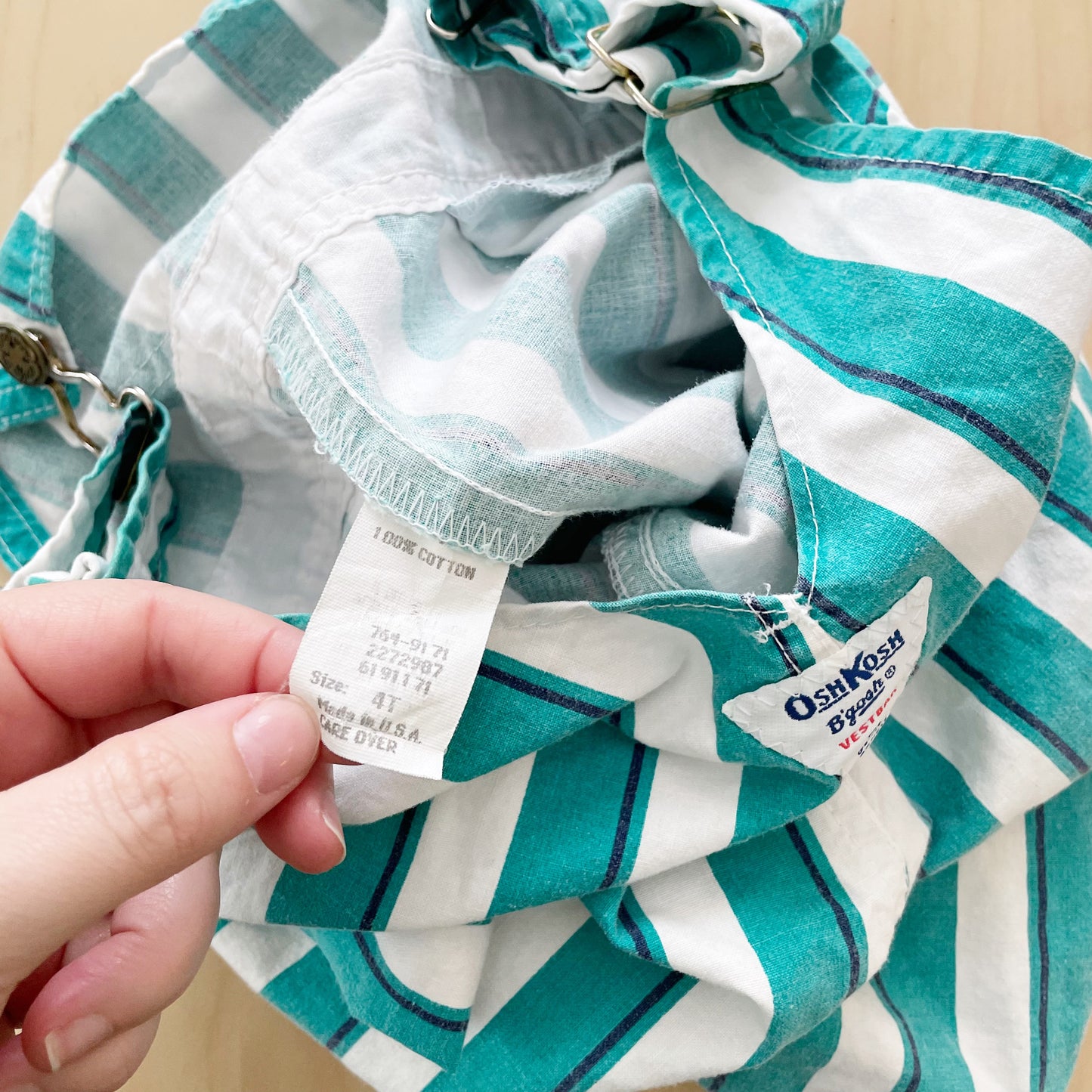 OshKosh Teal Green Stripe Shortalls - Yellow Clover Vintage Kids Clothes