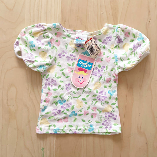 New Old Stock OshKosh Fruit Floral Cap Sleeve Tee - Yellow Clover Vintage Kids Clothes