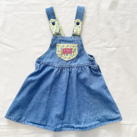 OshKosh Blue Wash Denim Pansy Floral Skirtall - Yellow Clover Vintage Kids Clothes