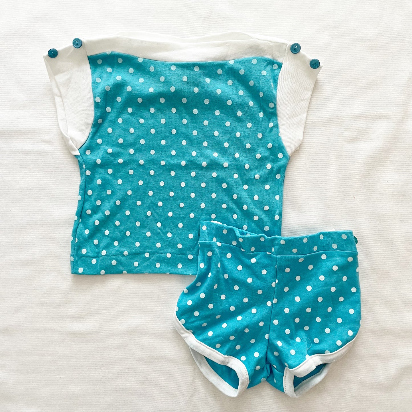 Vintage Turquoise Polka Dot Boat Neck Toddler Set 