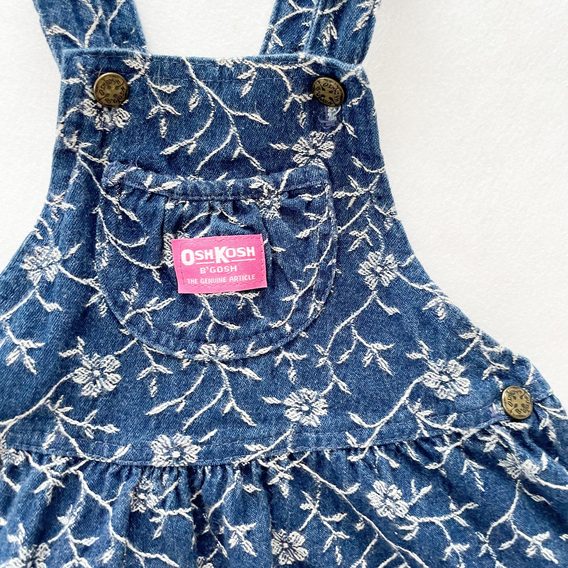 OshKosh Floral Woven Denim Skirtall - Yellow Clover Vintage Kids Clothes