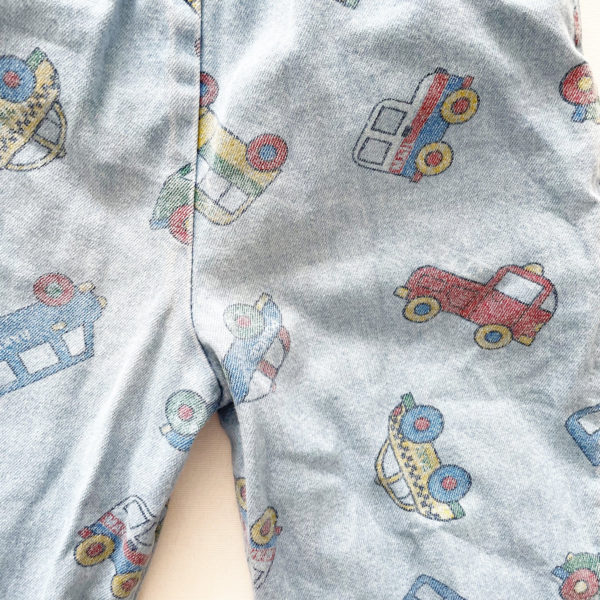 OshKosh Car Print Light Denim Joggers - Yellow Clover Vintage Kids Clothes