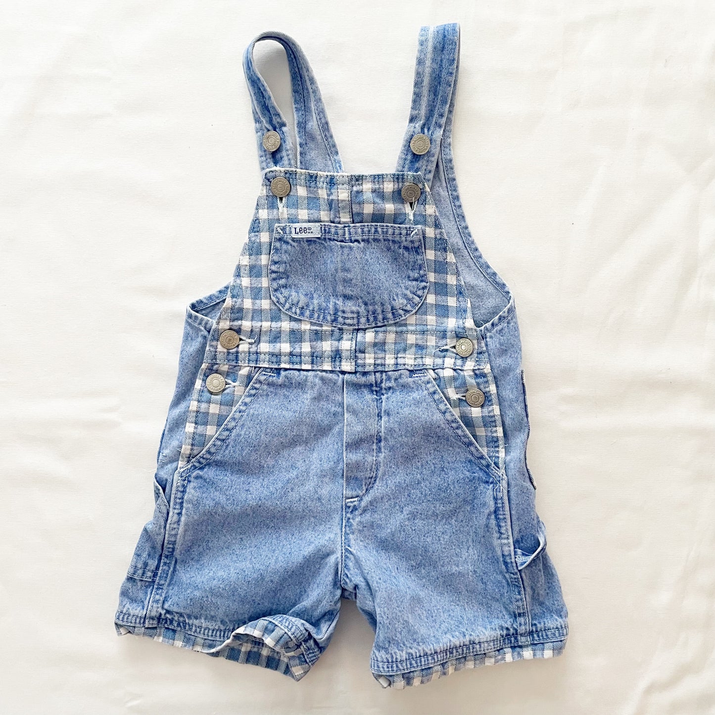Lee Gingham Light Wash Shortalls • 3T