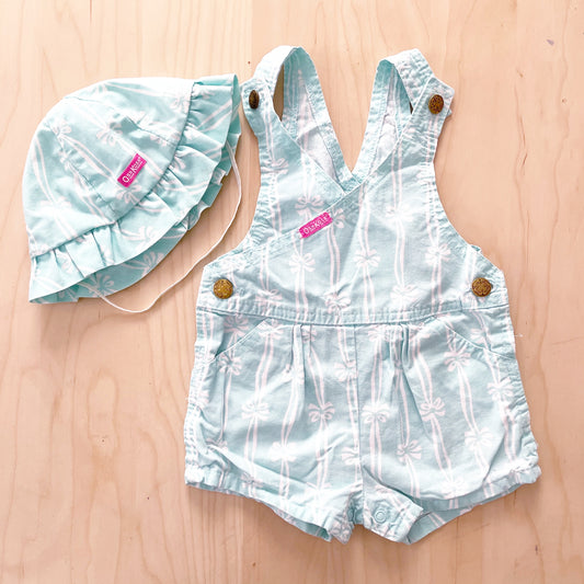 Vintage OshKosh Bow Print Shortalls + Hat - Yellow Clover Vintage Kids Clothes