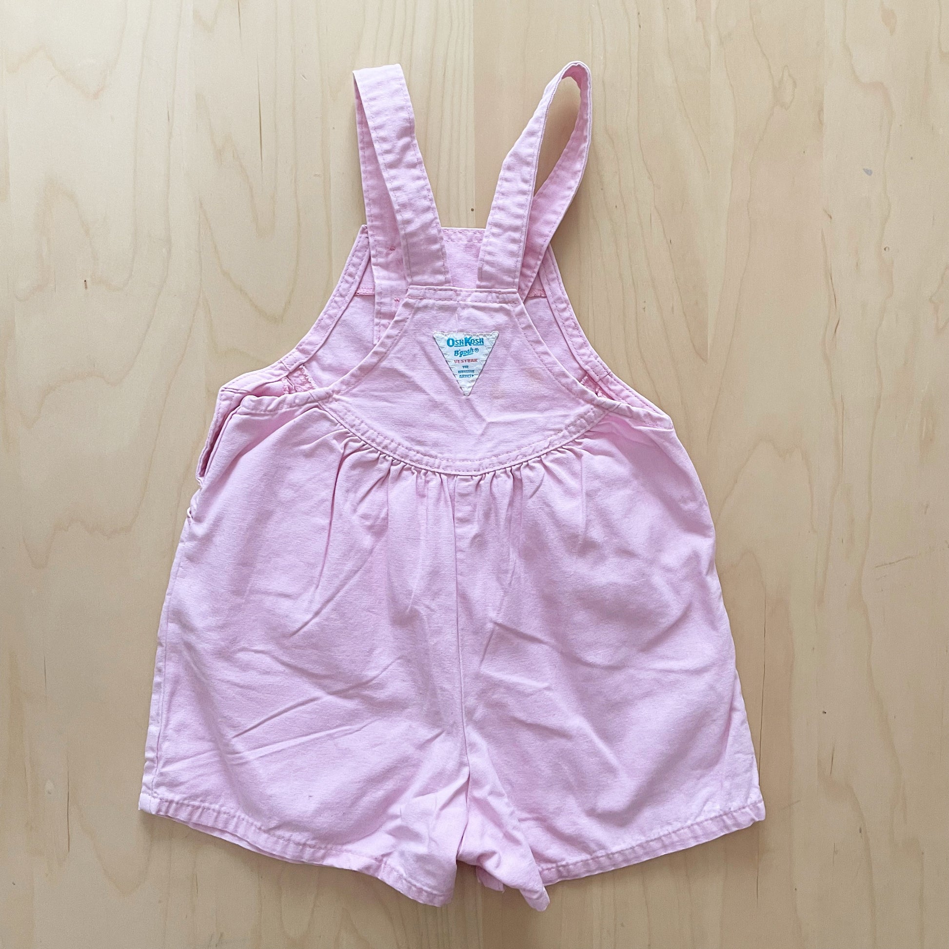 OshKosh Light Pink Floral Embroidered Scoop Shortalls - Yellow Clover Vintage Kids Clothes
