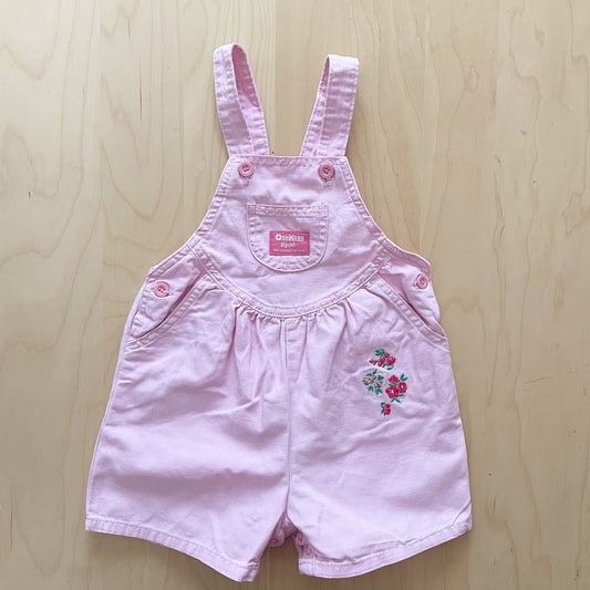 OshKosh Light Pink Floral Embroidered Scoop Shortalls - Yellow Clover Vintage Kids Clothes