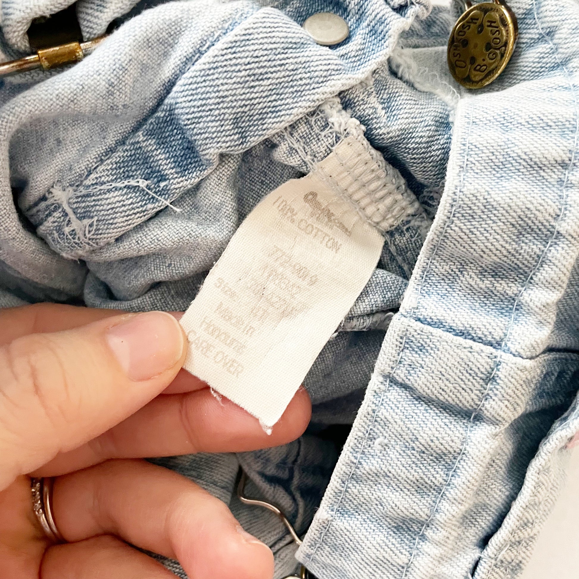 OshKosh Light Wash Denim Shortalls - Yellow Clover Vintage Kids Clothes