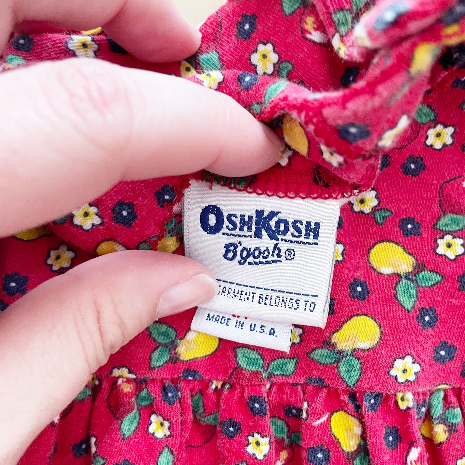 OshKosh Pear Floral Jersey Dress - Yellow Clover Vintage Kids Clothes
