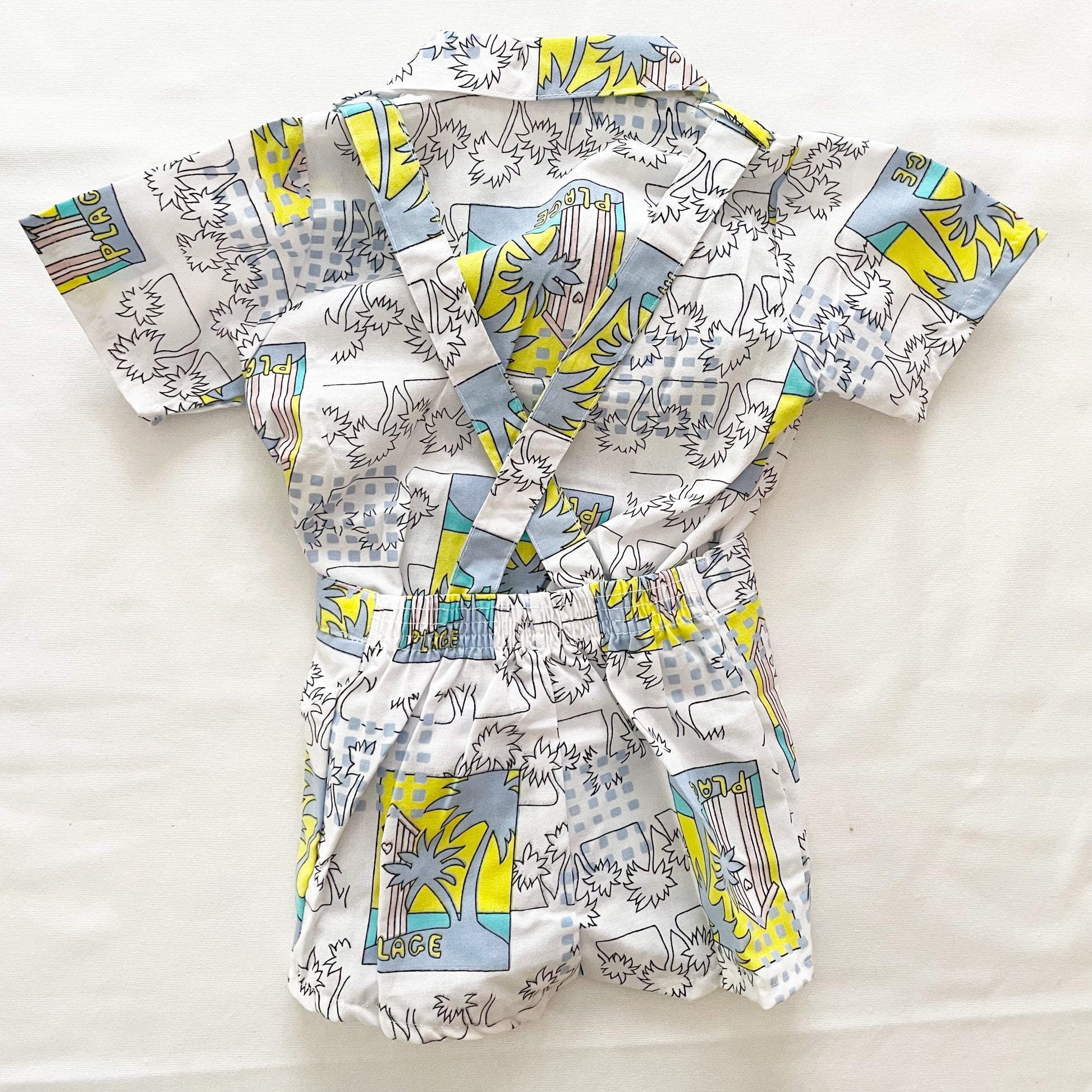 Beach Print Suspenders Shorts Set • 4T - Yellow Clover Vintage Kids Clothes