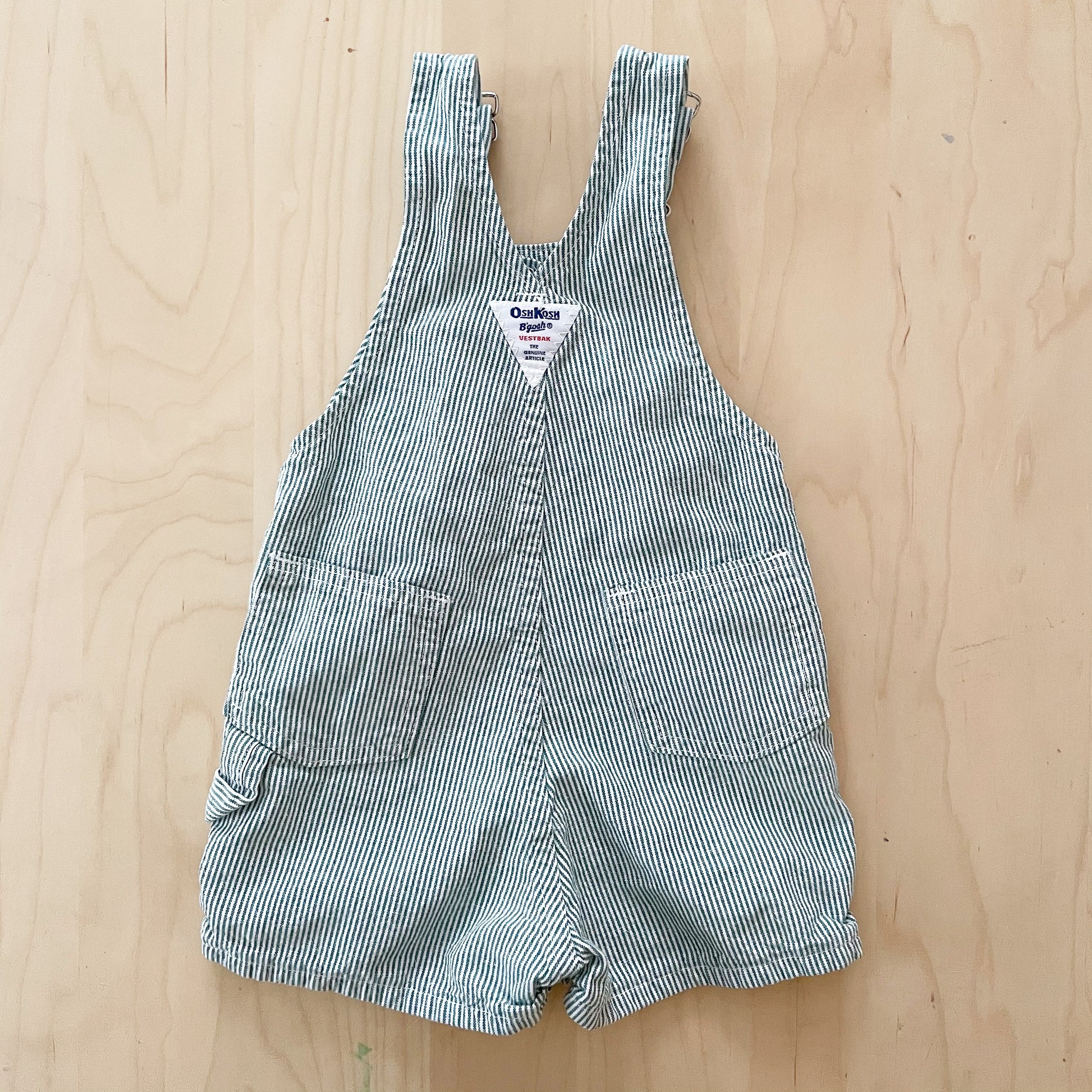 OshKosh Green Fine Striped Shortalls - Yellow Clover Vintage Kids Clothes