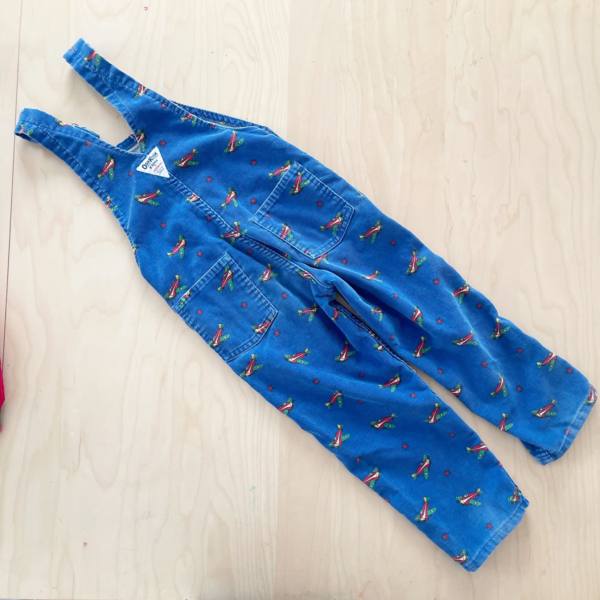 OshKosh Airplane Print Overalls - Yellow Clover Vintage Kids Clothes