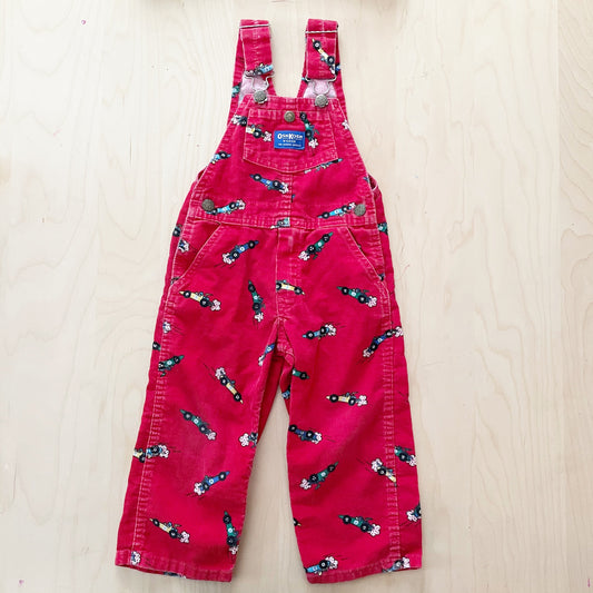 OshKosh Race Car Cord Overalls - Yellow Clover Vintage Kids Clothes