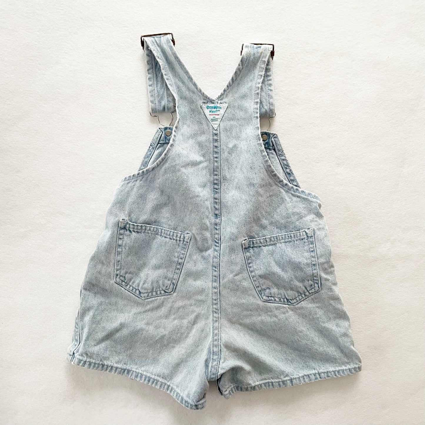 OshKosh Light Wash Denim Shortalls - Yellow Clover Vintage Kids Clothes