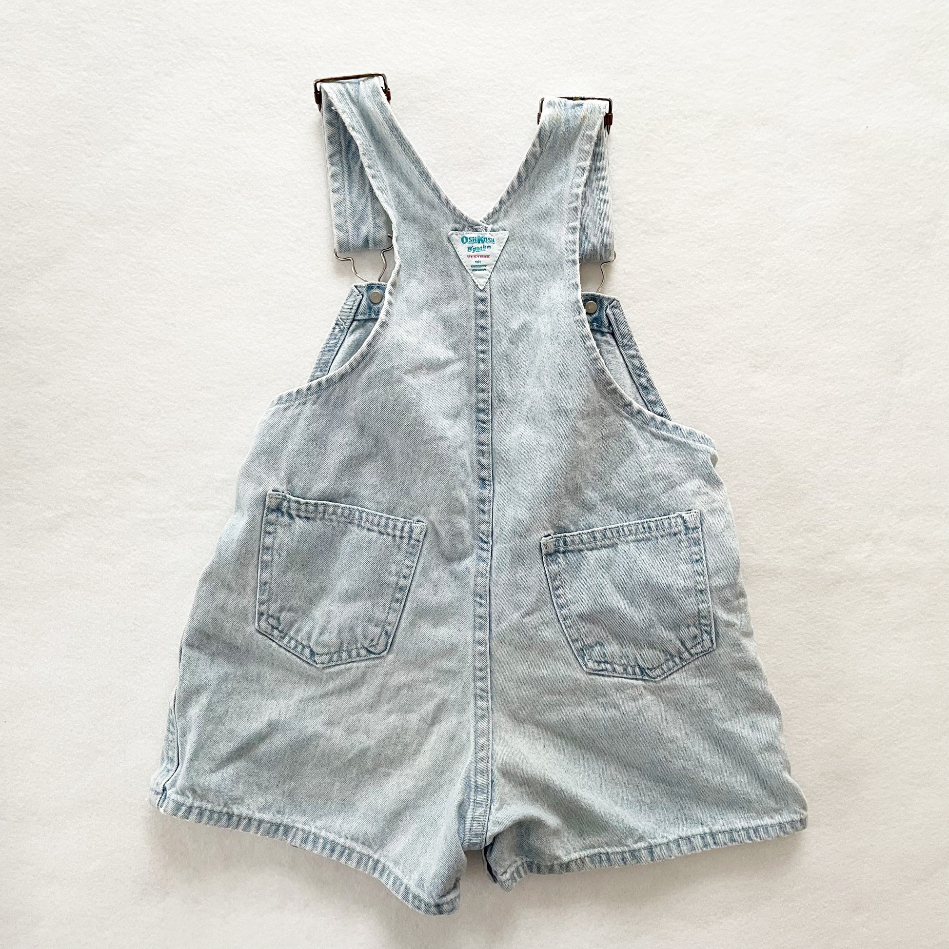 OshKosh Light Wash Denim Shortalls - Yellow Clover Vintage Kids Clothes