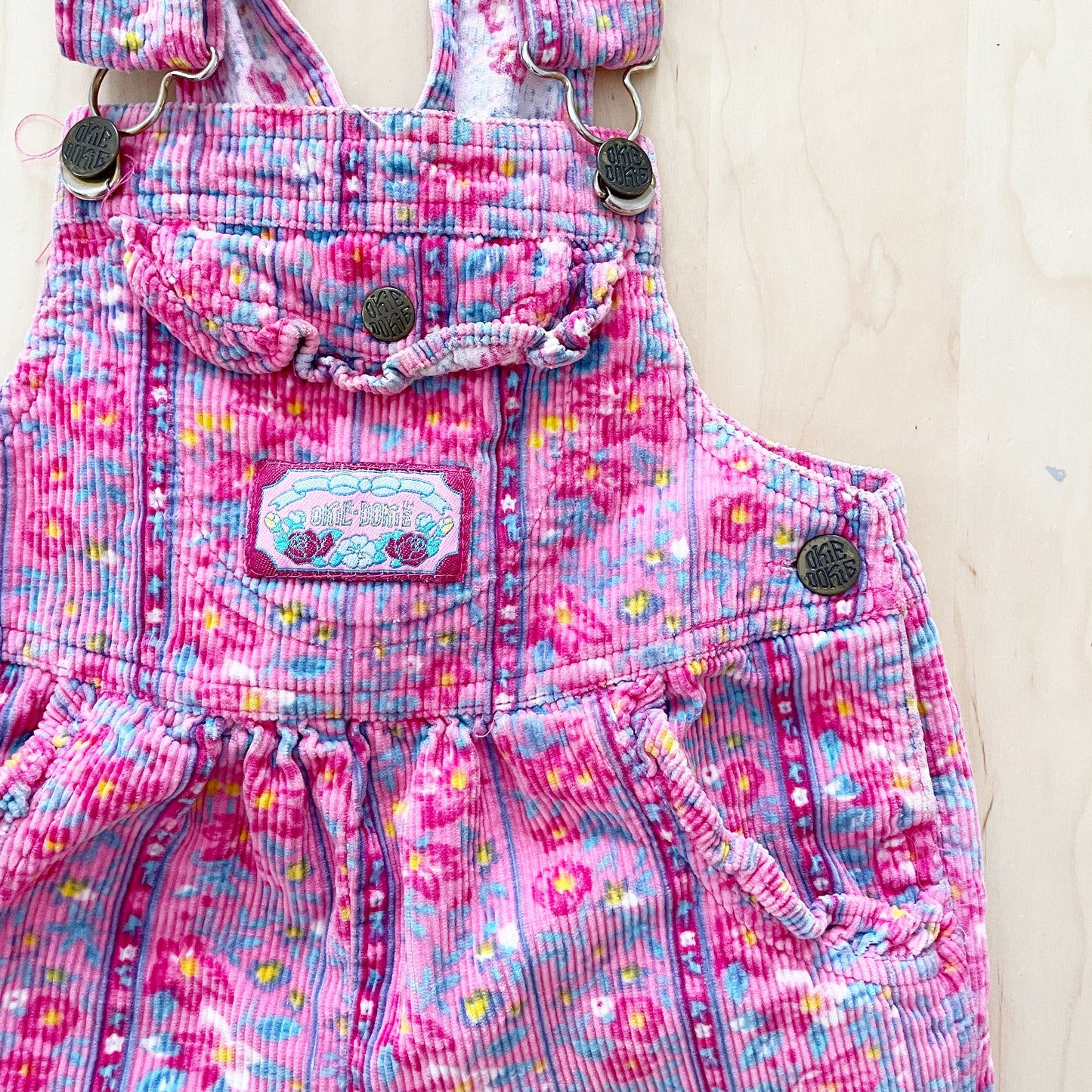 Vintage Okie Dokie Floral Cord Overalls
