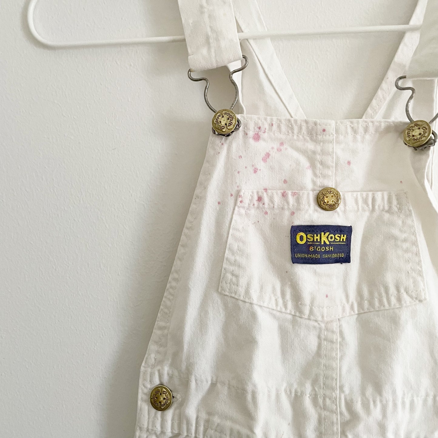 OshKosh Classic Cut White Overalls - Yellow Clover Vintage Kids Clothes