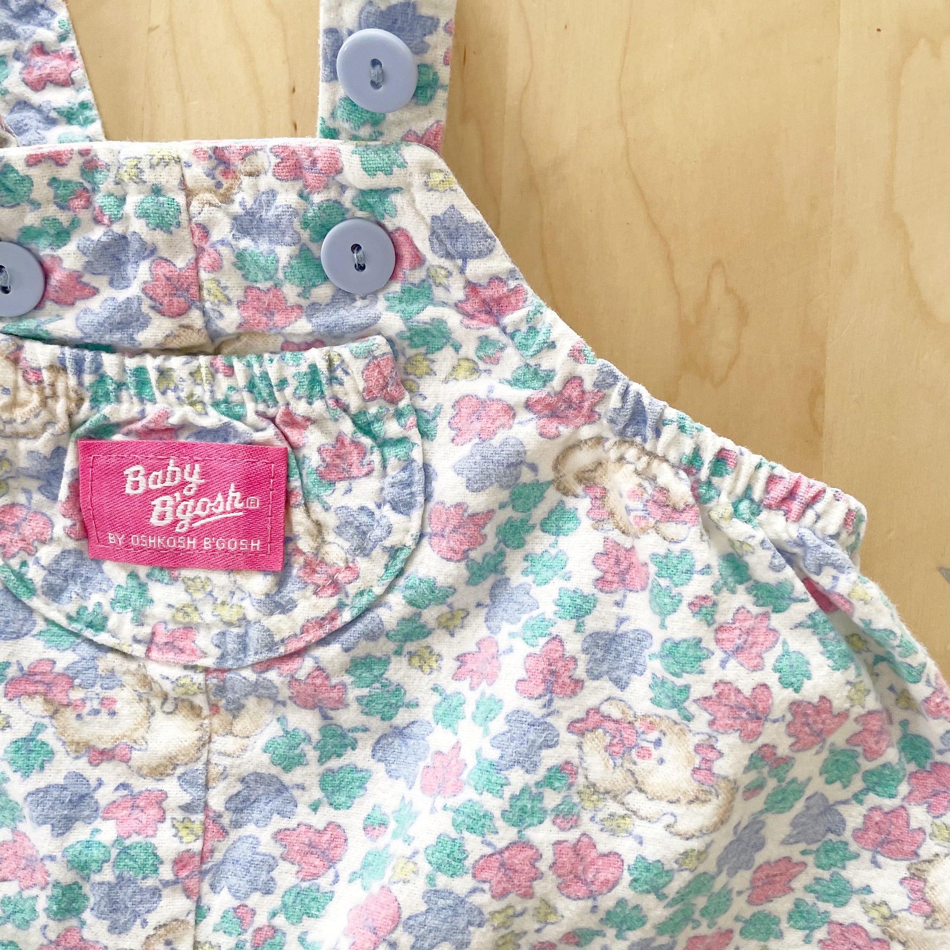 Vintage Baby B’gosh Kitty + Leaves Footed Overalls - Yellow Clover Vintage Kids Clothes