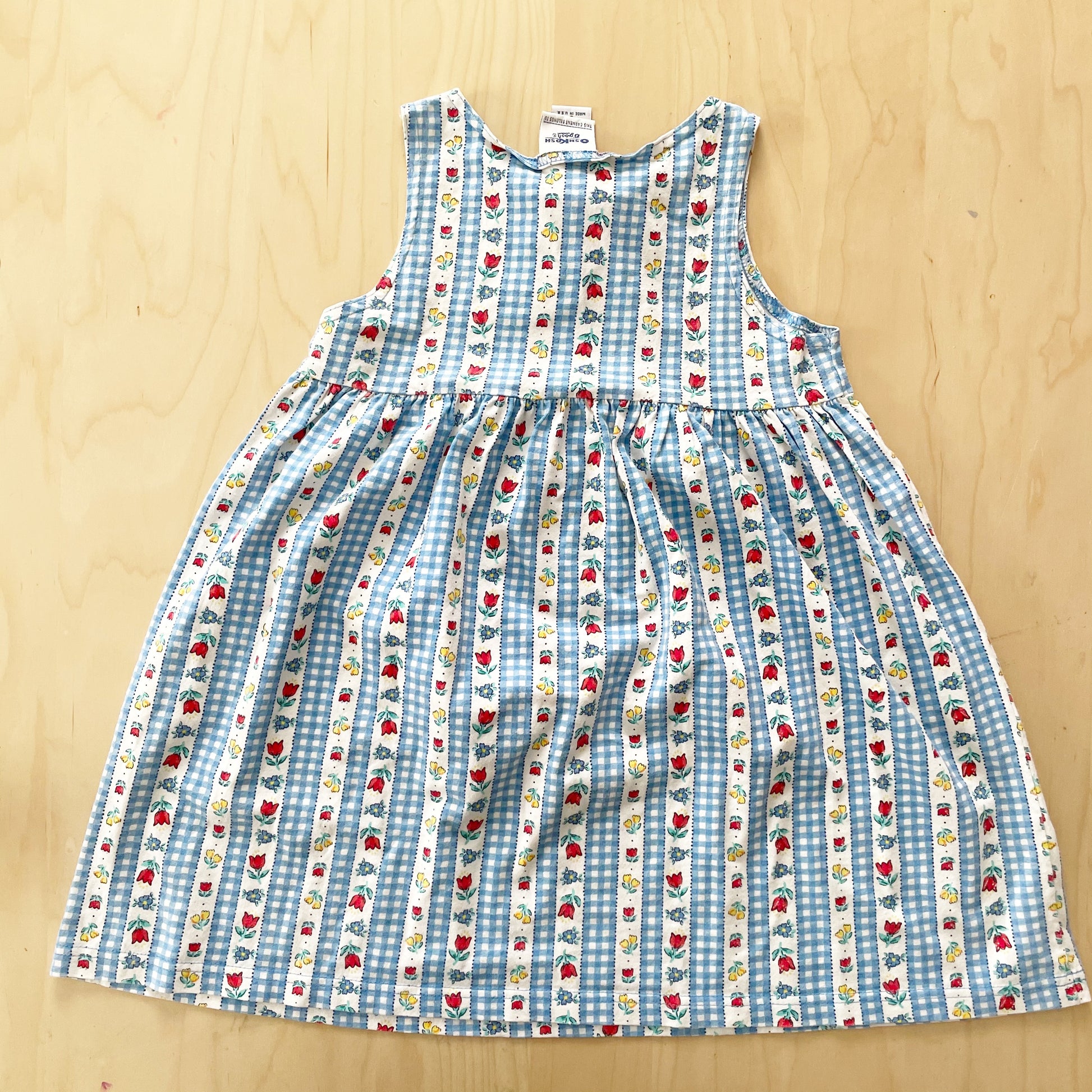 OshKosh Tulip Checkered Stripe Dress - Yellow Clover Vintage Kids Clothes
