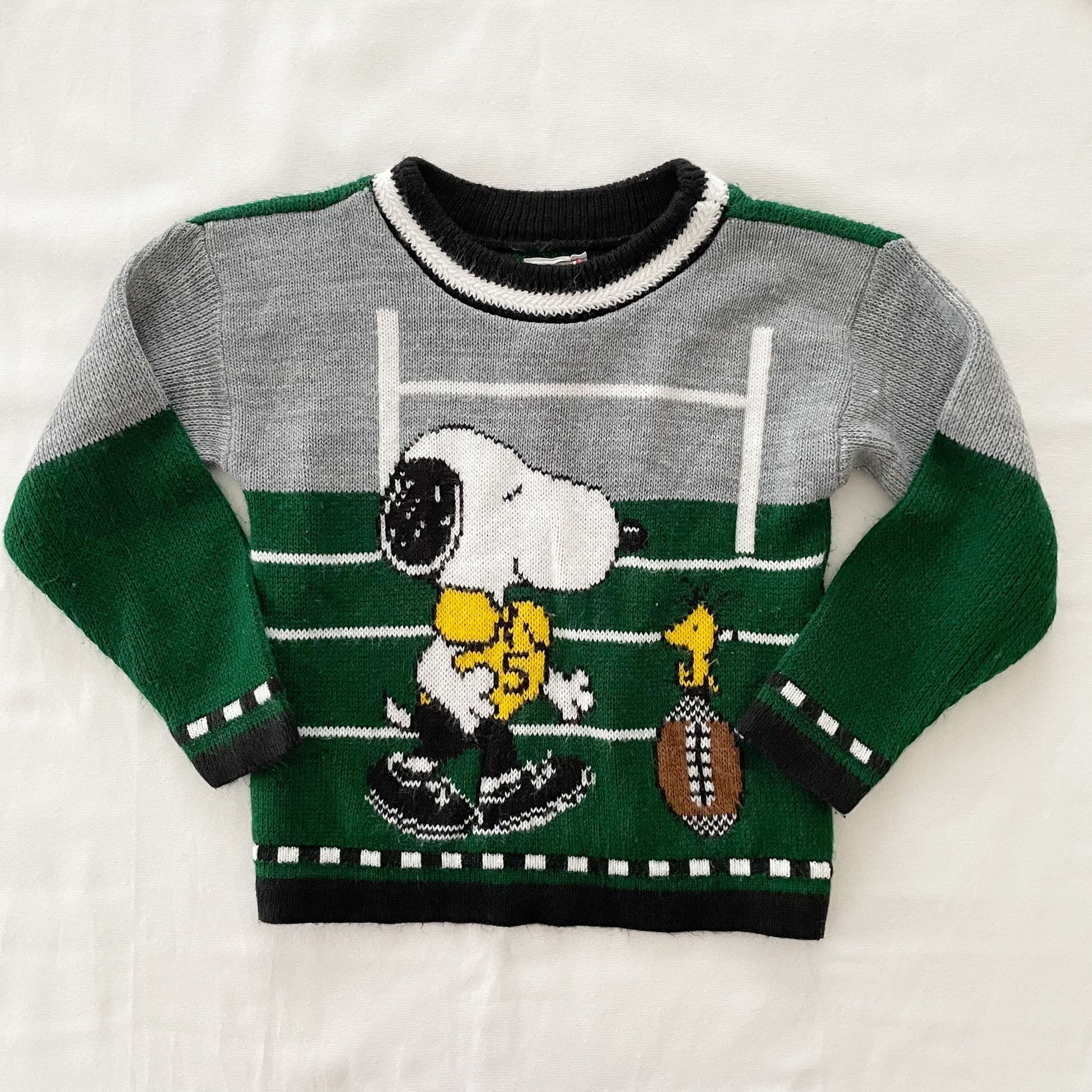 Snoopy and Friends Snoopy + Woodstock Football Sweater • 4T - Yellow Clover Vintage Kids Clothes