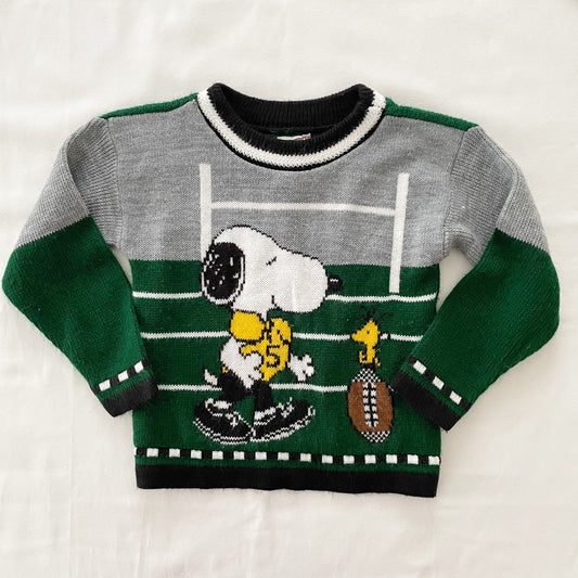 Snoopy and Friends Snoopy + Woodstock Football Sweater • 4T - Yellow Clover Vintage Kids Clothes