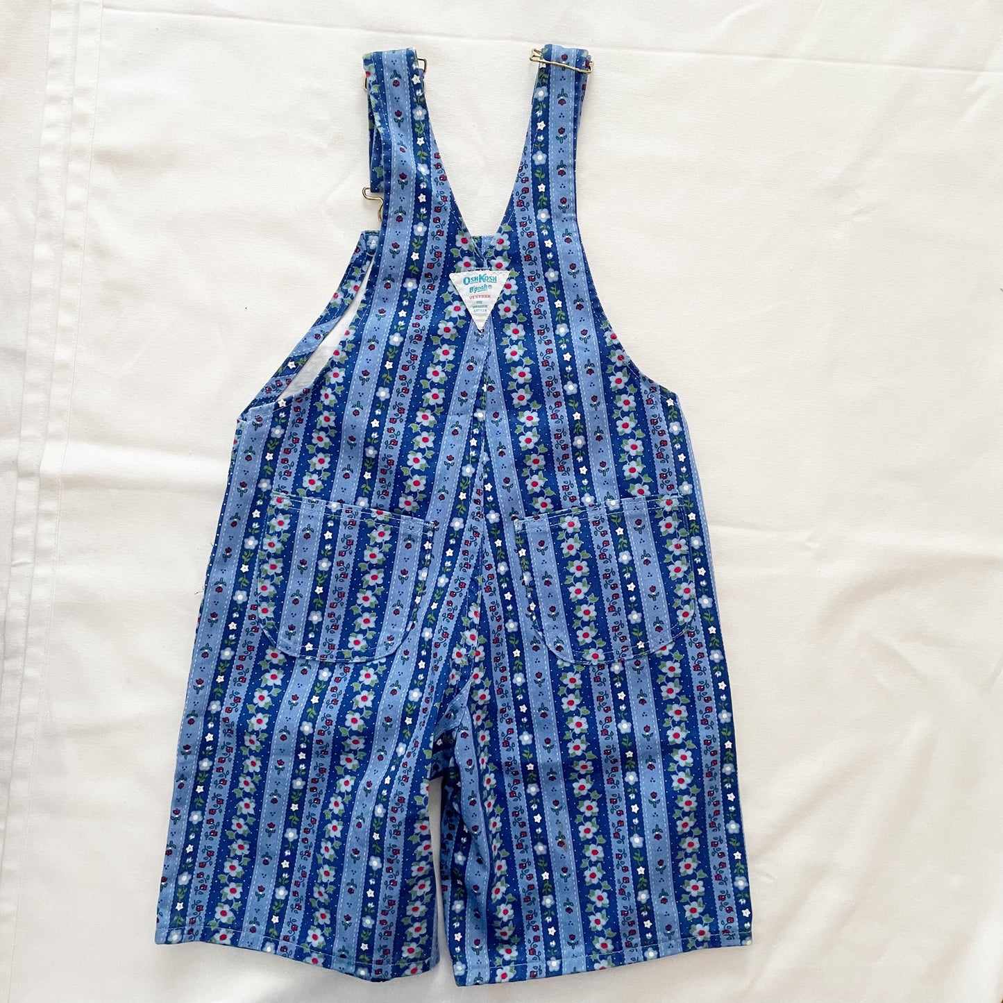 OshKosh Blue Striped Floral Print Shortalls - Yellow Clover Vintage Kids Clothes