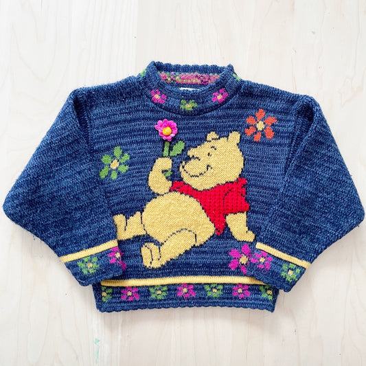 Vintage Pooh Flower Appliqué Sweater - Yellow Clover Vintage Kids Clothes