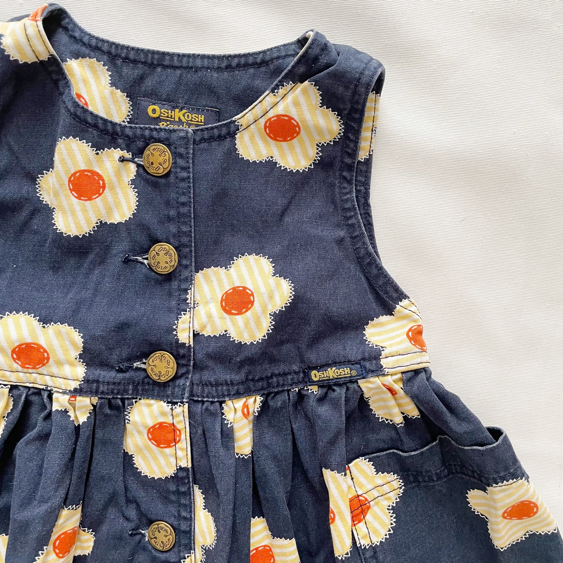 OshKosh Yellow Flower Print Button Front Dress - Yellow Clover Vintage Kids Clothes