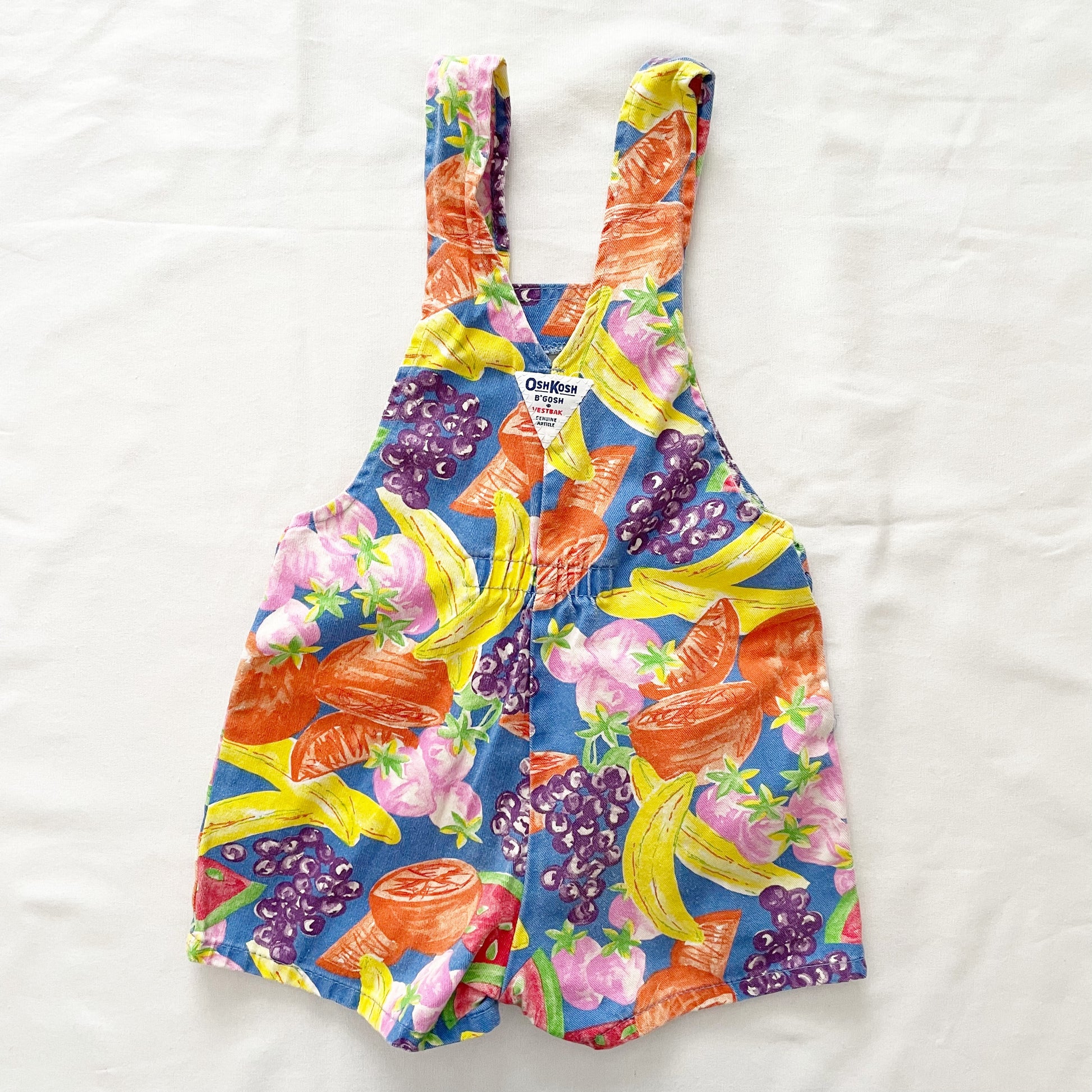 OshKosh Bright Fruit Print Shortalls - Yellow Clover Vintage Kids Clothes