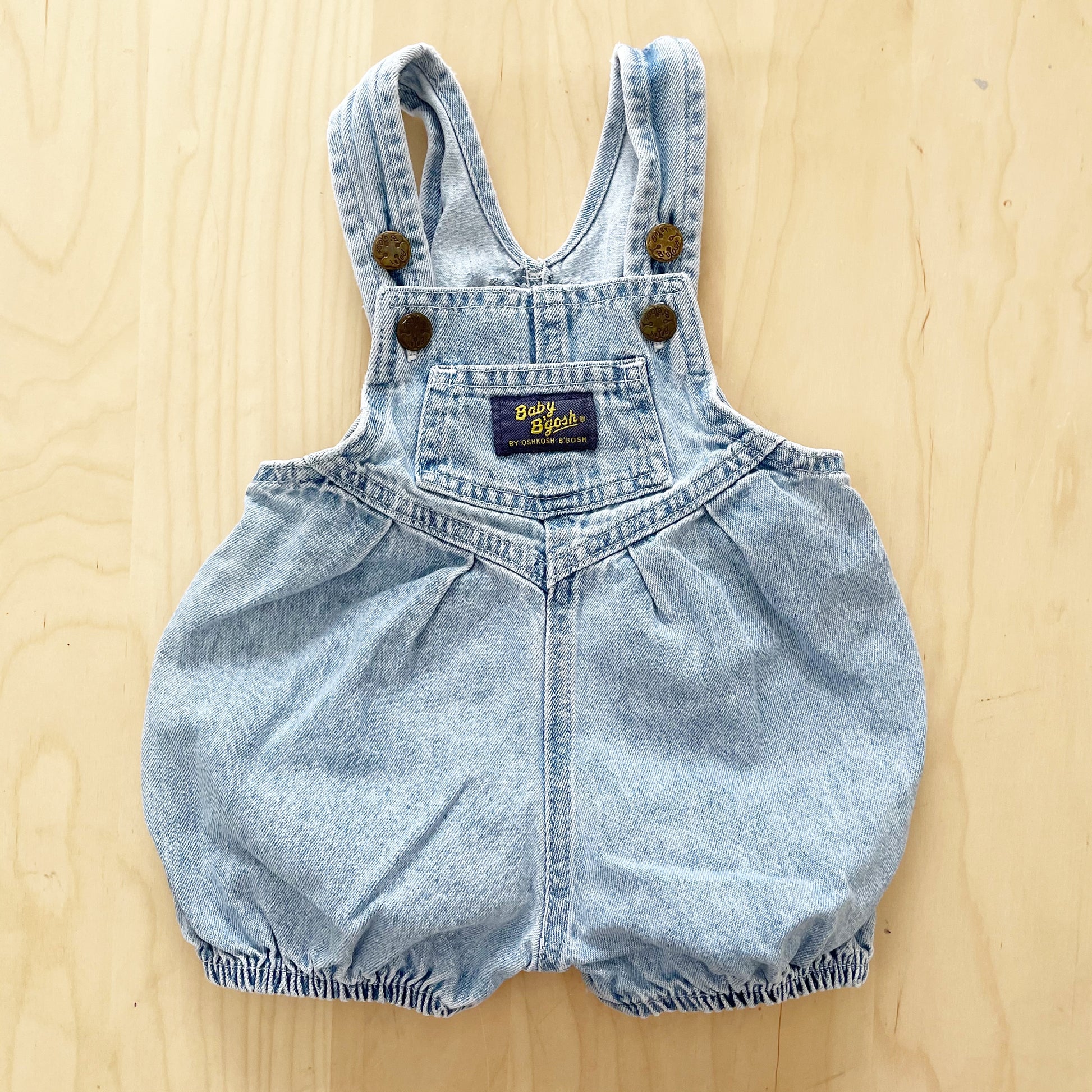 Vintage Baby B’gosh Light Wash Denim Bubble Overalls - Yellow Clover Vintage Kids Clothes
