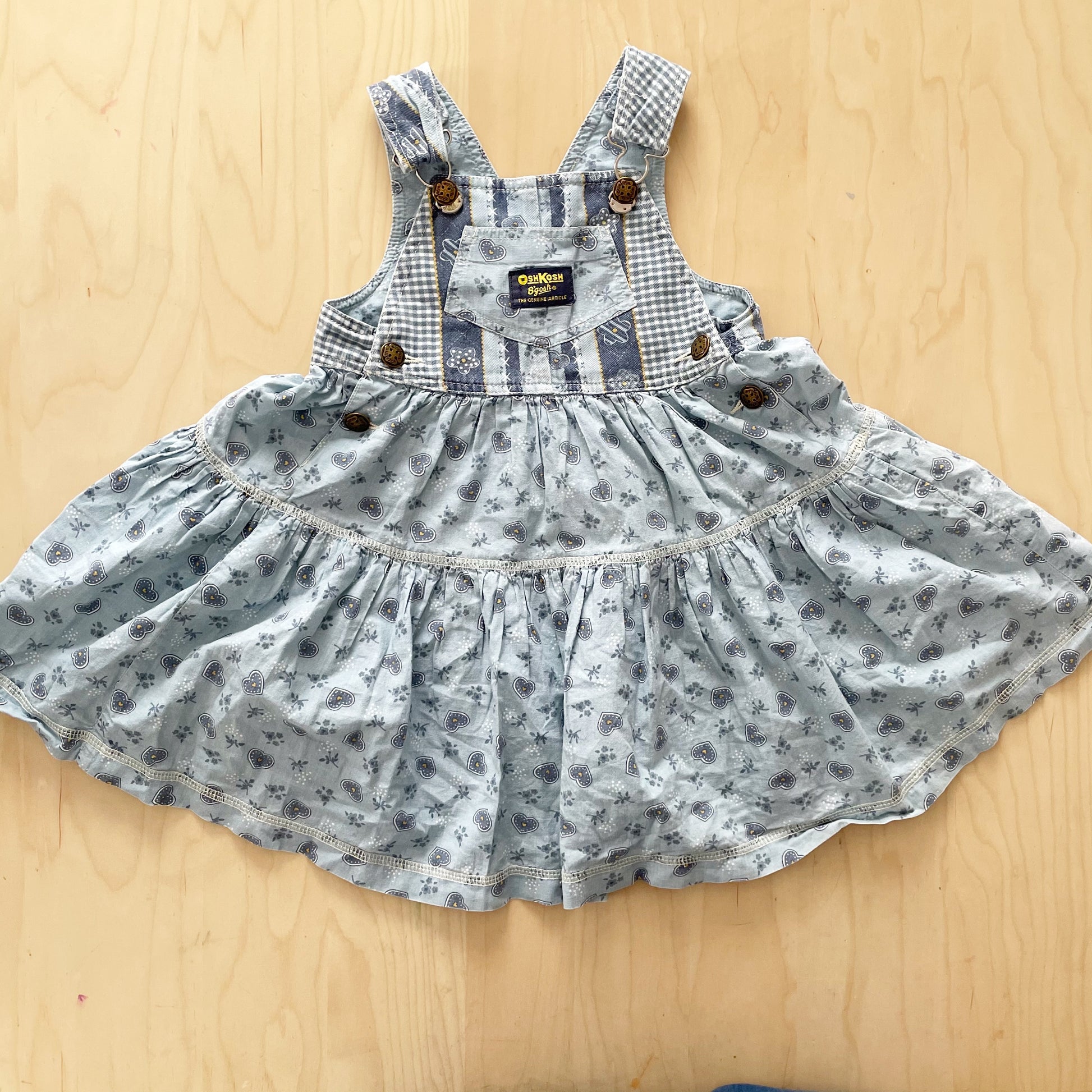OshKosh Blue Print Overall Skirtall - Yellow Clover Vintage Kids Clothes