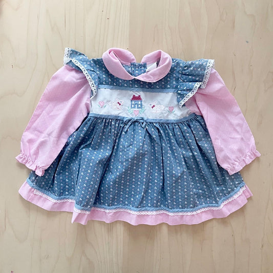 Vintage Bunnies and Houses Pinafore Dress