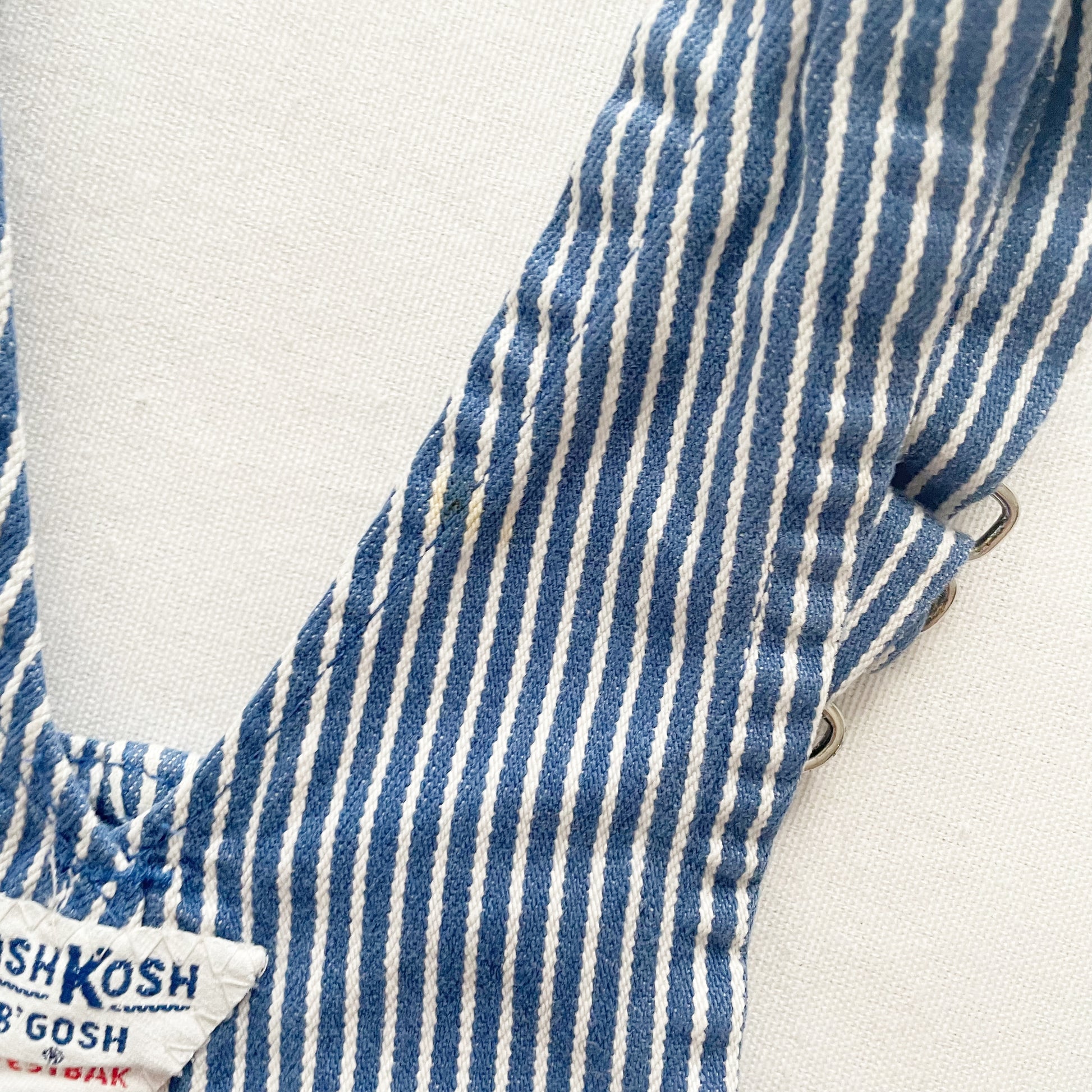 OshKosh Blue Hickory Stripe Shortalls - Yellow Clover Vintage Kids Clothes