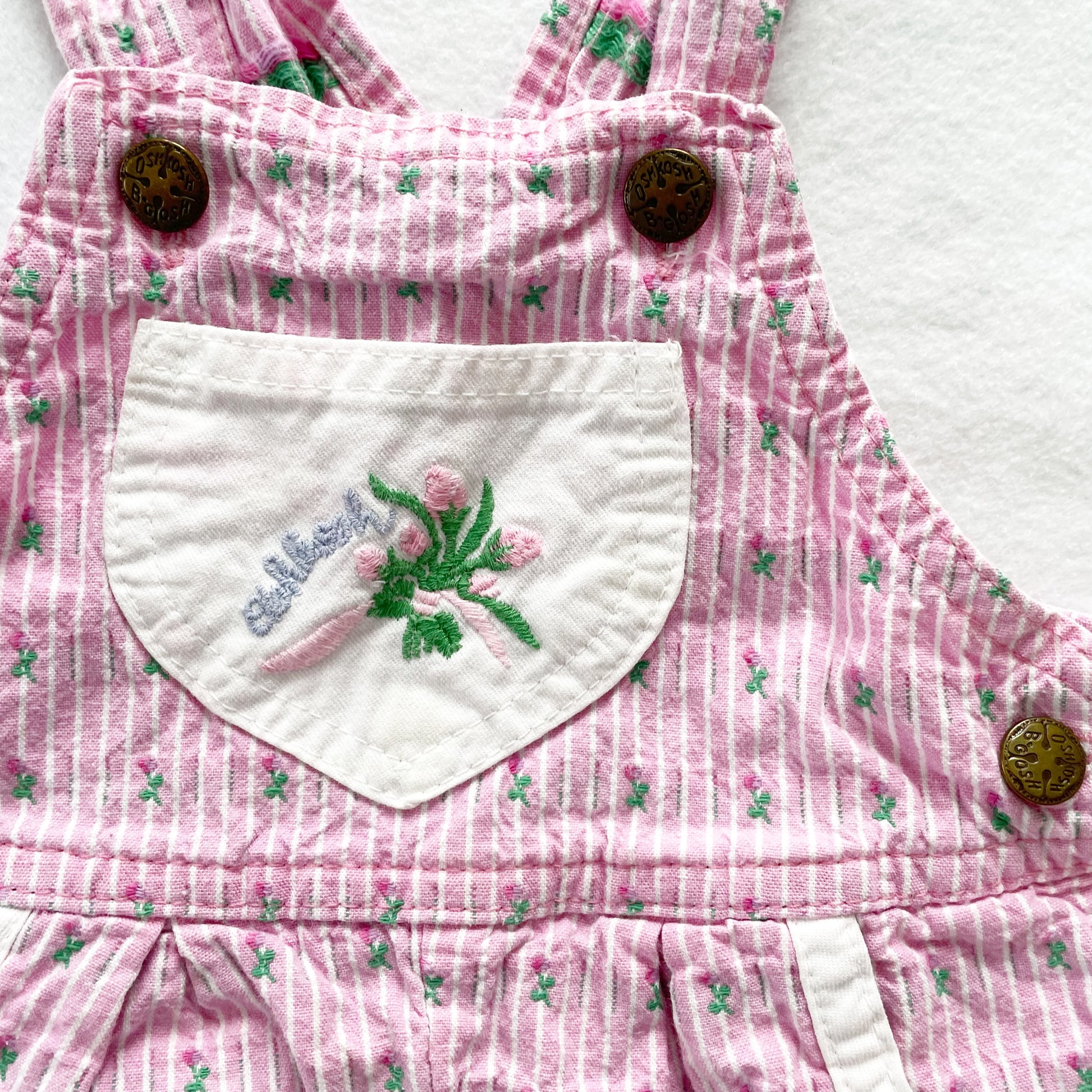 OshKosh Floral Woven Shortalls - Yellow Clover Vintage Kids Clothes