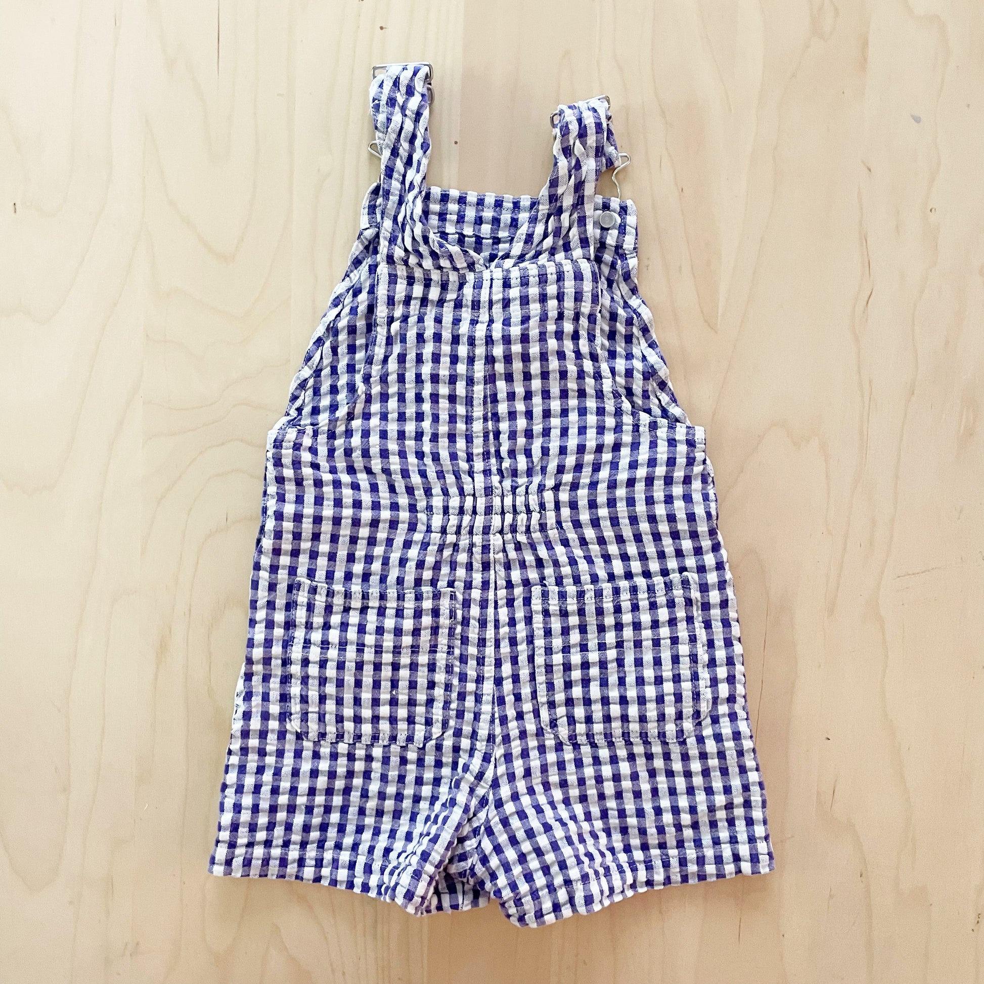 Honors Seersucker Gingham Shortalls - Yellow Clover Vintage Kids Clothes